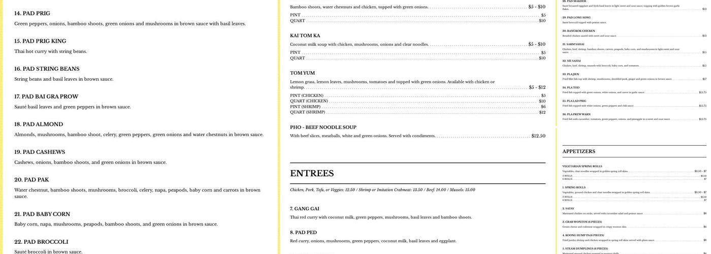 Thai Chef Menu