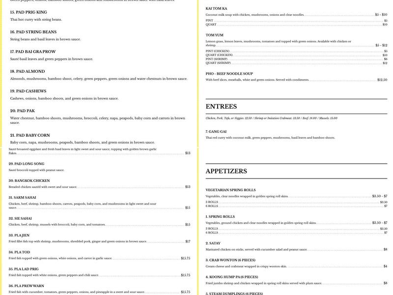 Thai Chef Menu