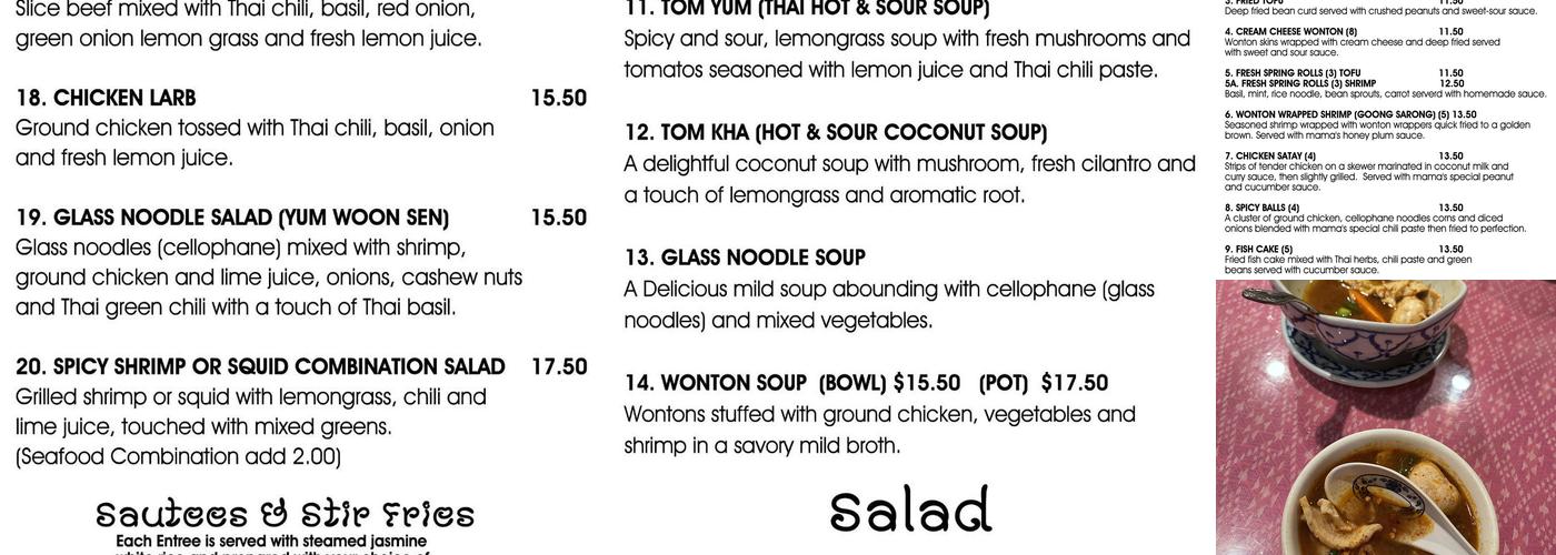 THAI DARA 2 Menu