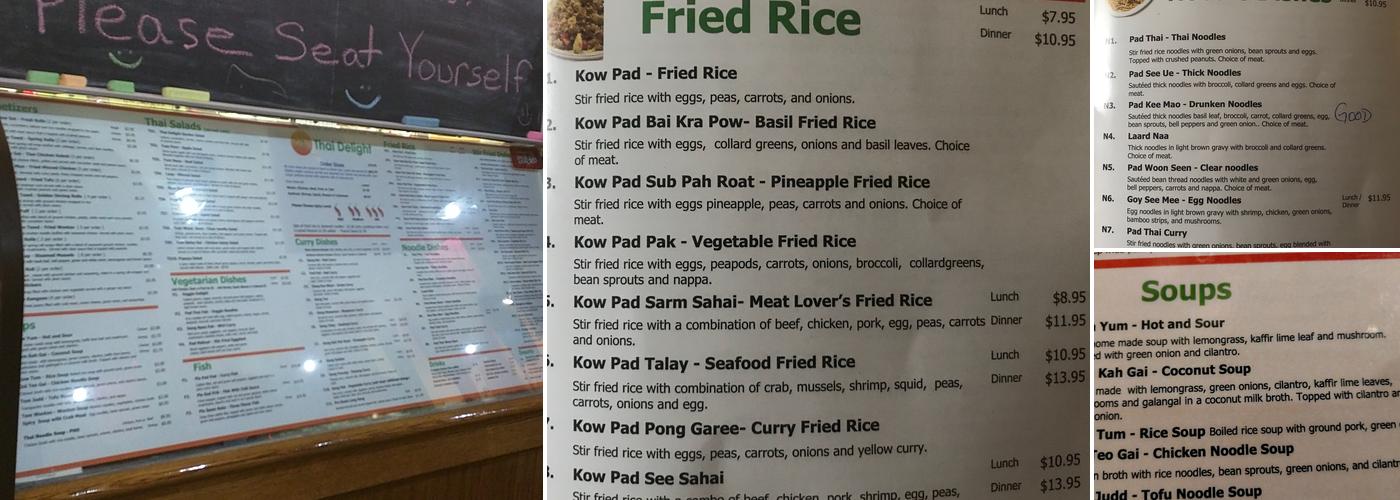 Thai Delight Menu