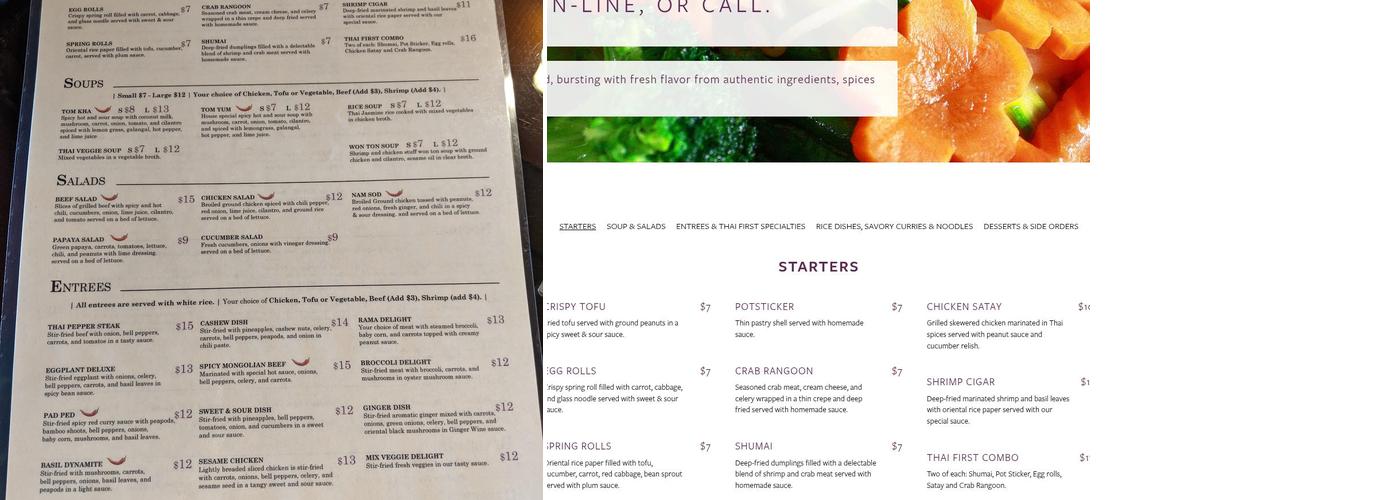 Thai First Menu