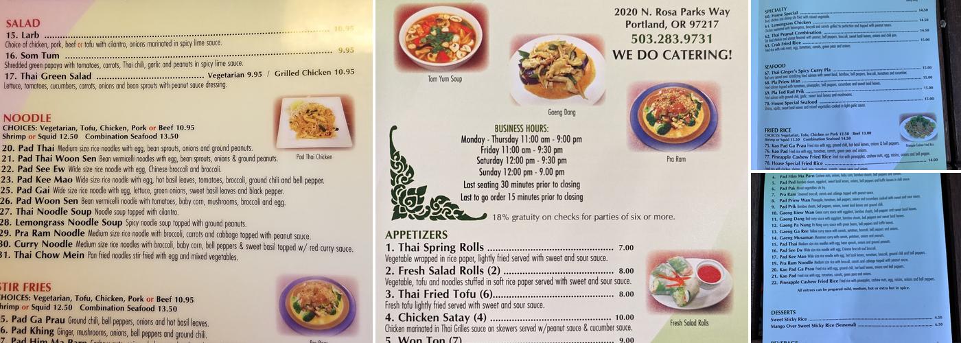 Thai Ginger Menu