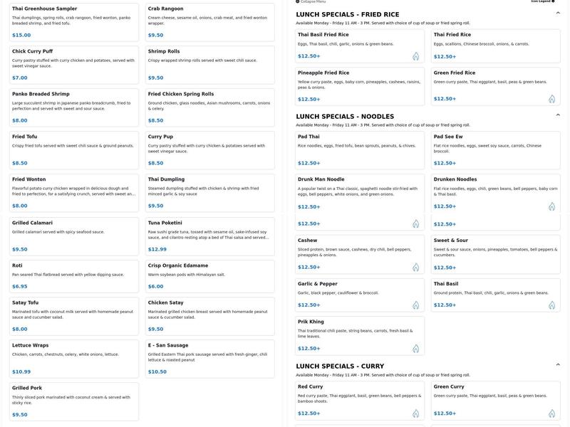 Thai Green House Restaurant by Thai Zaab Menu