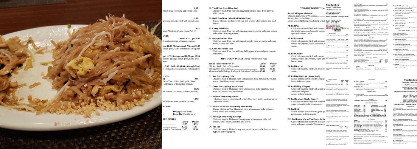 Thai Kitchen Menu