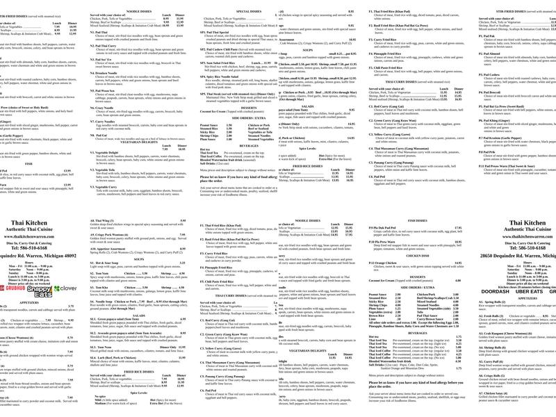 Thai Kitchen Menu