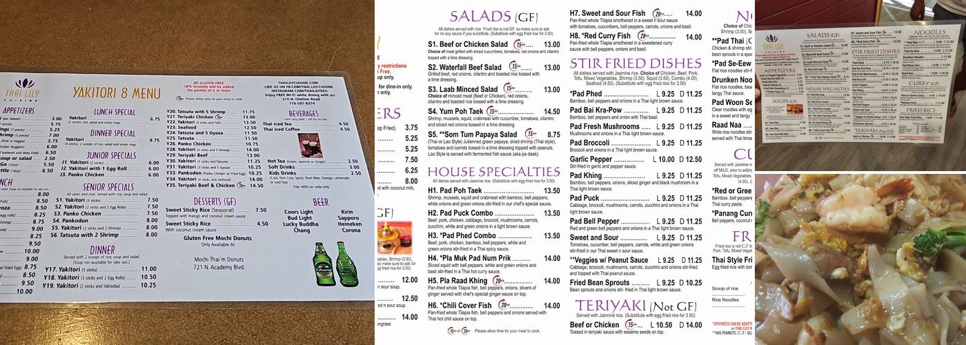 Thai Lily Cuisine & Yakitori 8 Menu
