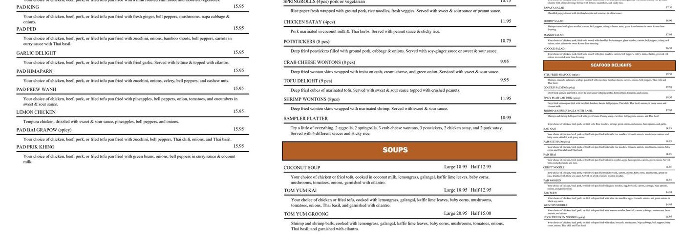 Thai Mango Menu