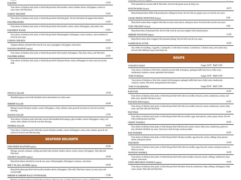 Thai Mango Menu