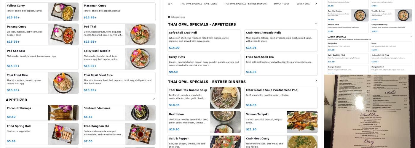 Thai Opal Menu