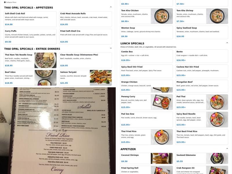 Thai Opal Menu