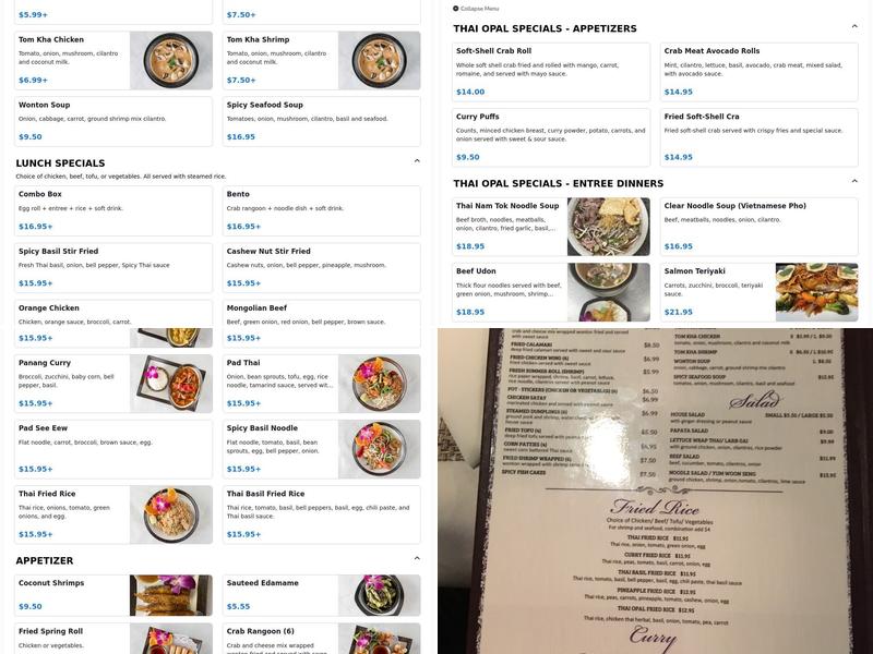 Thai Opal Menu