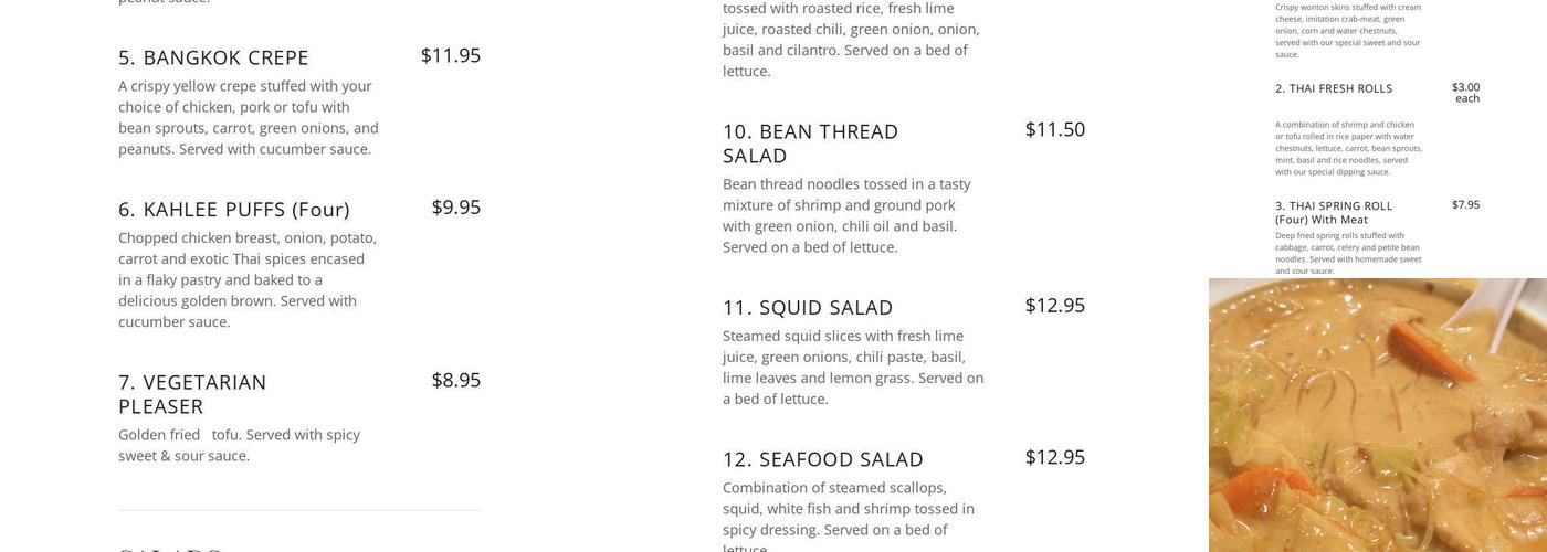 Thai Pavilion Restaurant Menu