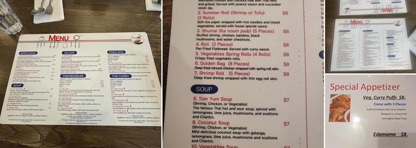 Thai Pepper Menu