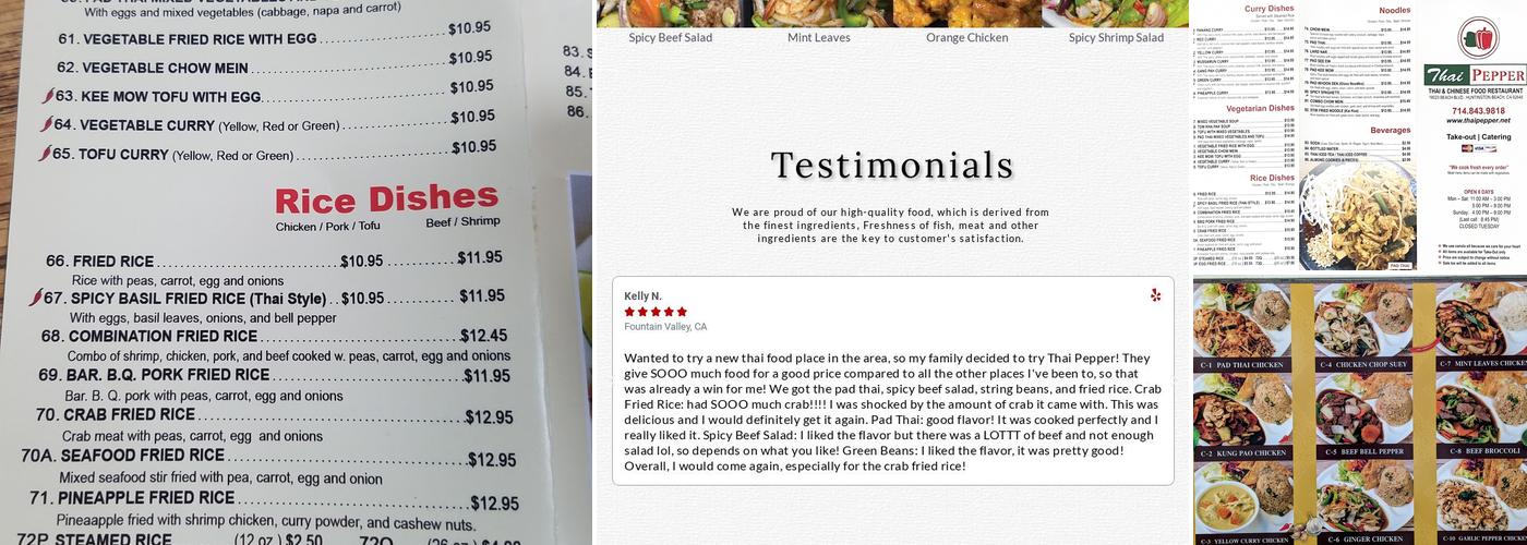 Thai Pepper Menu