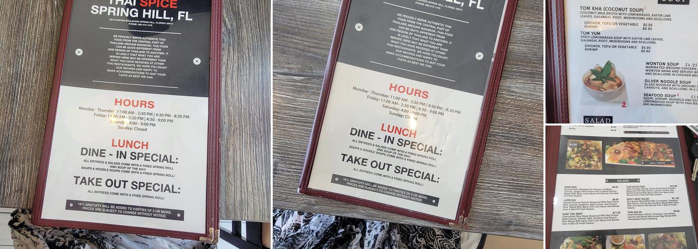 Thai Spice Menu