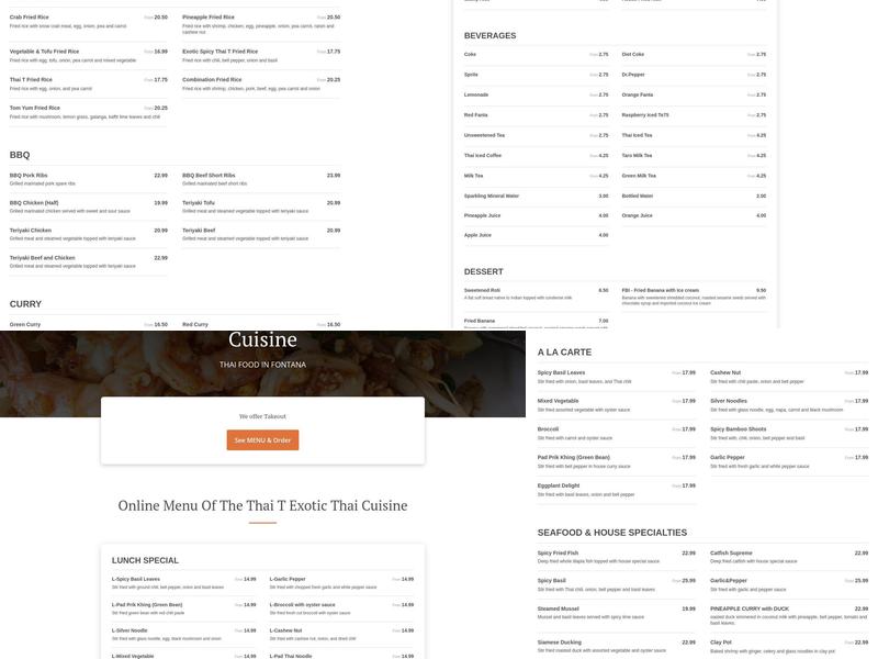 The Thai T Exotic Thai Cuisine Menu
