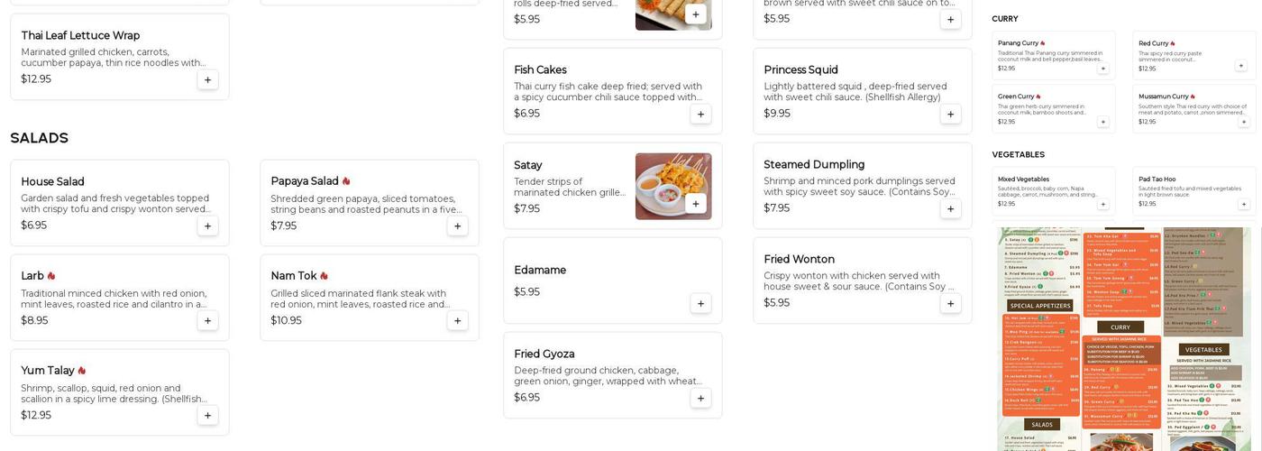 Thai Leaf Restaurant Menu