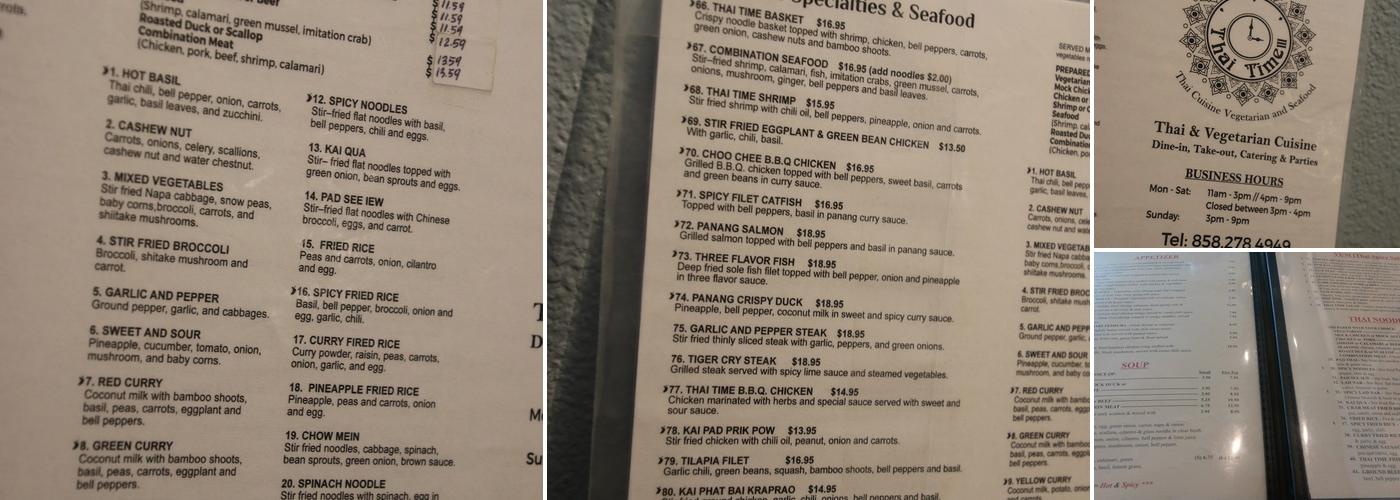 Thai Time 3 Menu
