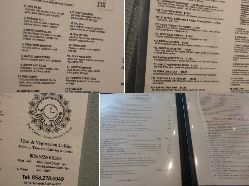 Thai Time 3 Menu