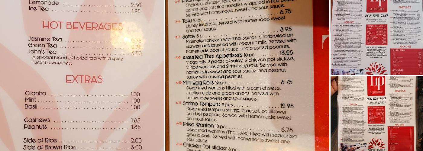 Thai Tip Menu