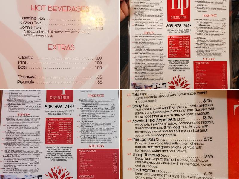 Thai Tip Menu
