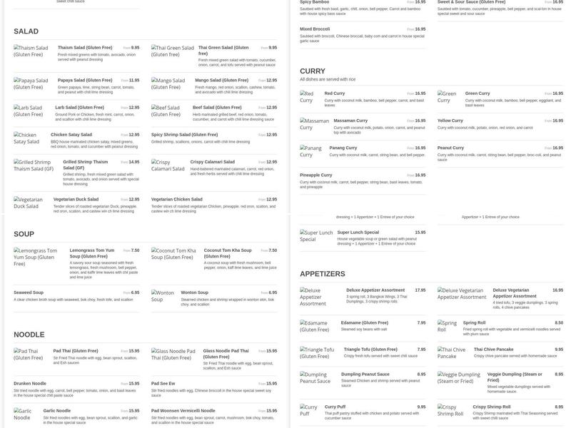 Thaism Menu