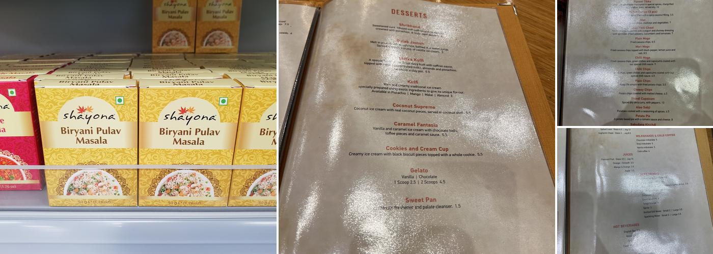 Shayona Restaurant Menu