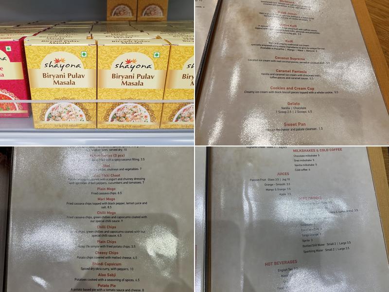 Shayona Restaurant Menu