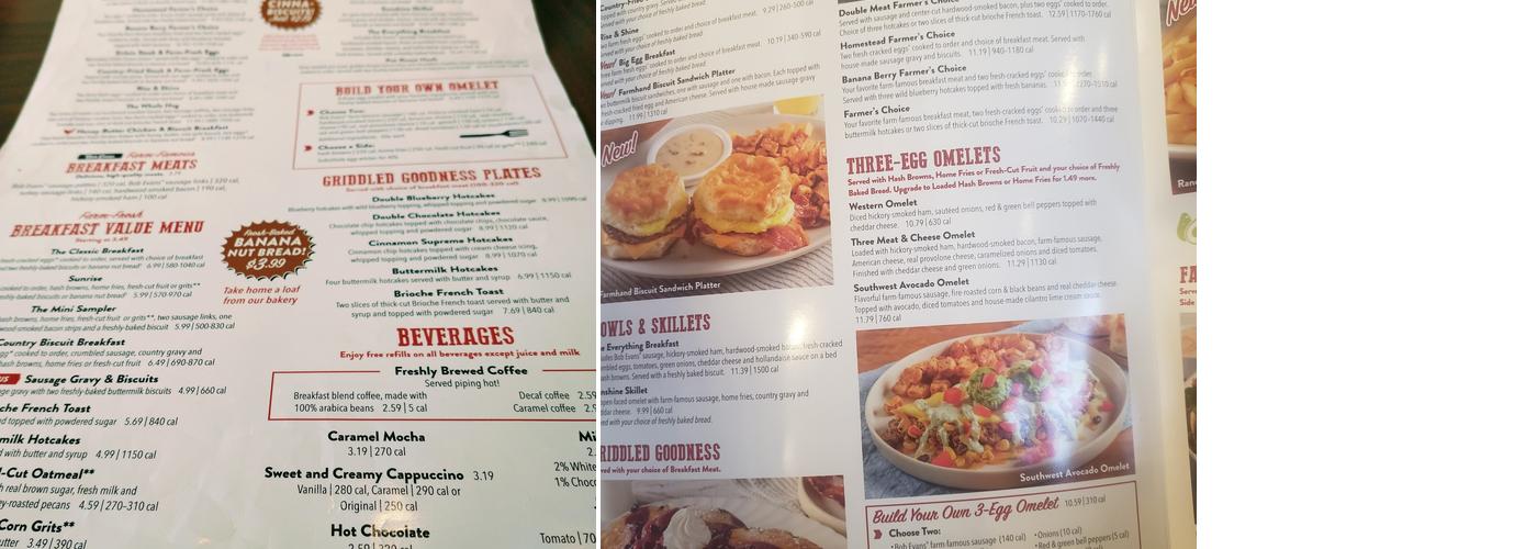 Bob Evans Menu