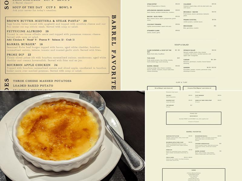 The Barrel Steak & Seafood House Menu