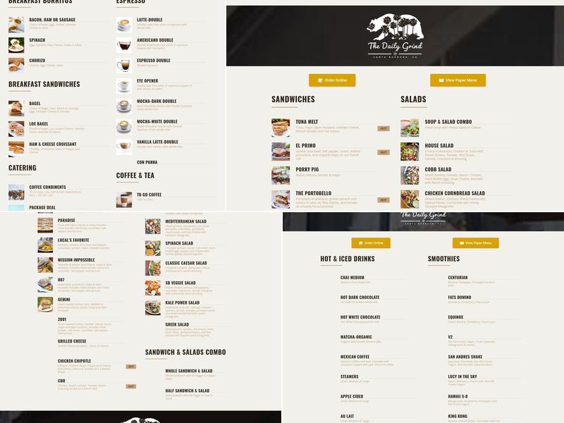 The Daily Grind Menu