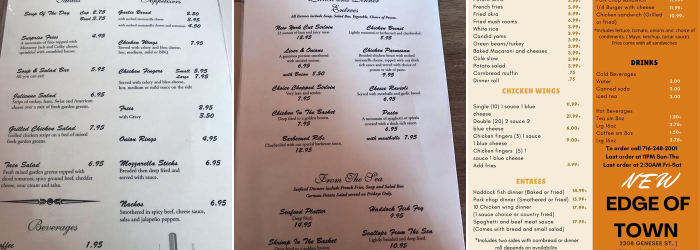 NEW Edge of Town Restaurant-Lounge Menu