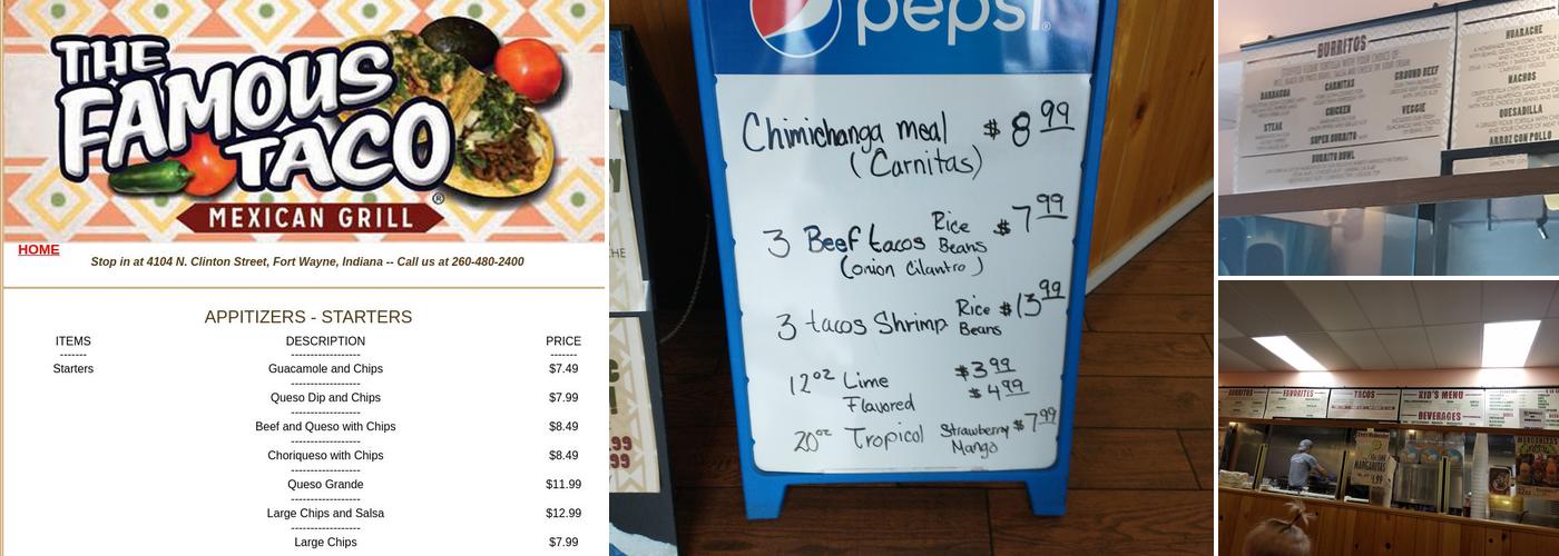 The Famous Taco Menu
