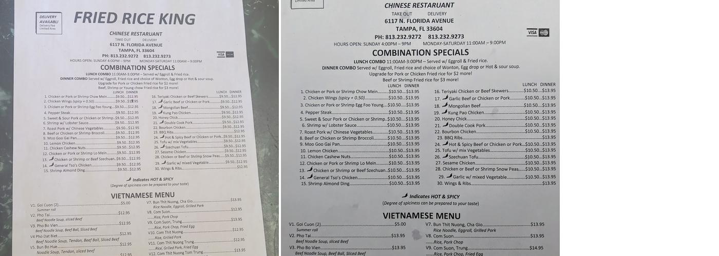 Fried Rice King Menu