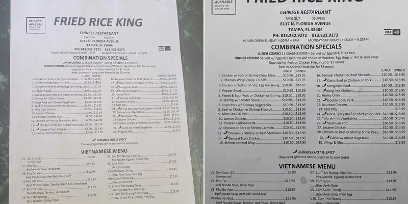 Fried Rice King Menu