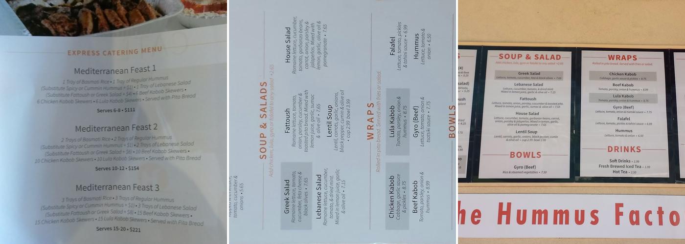 The Hummus Factory Menu