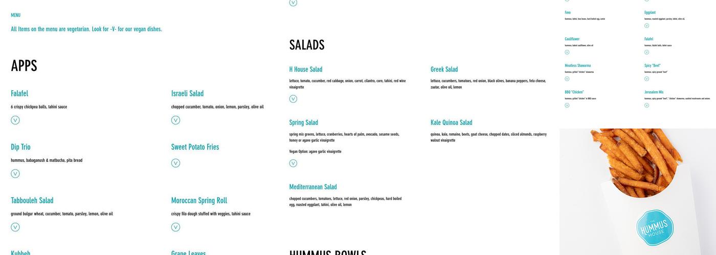 The Hummus House Menu