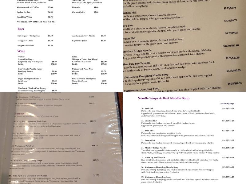 The Monkey Bridge Menu