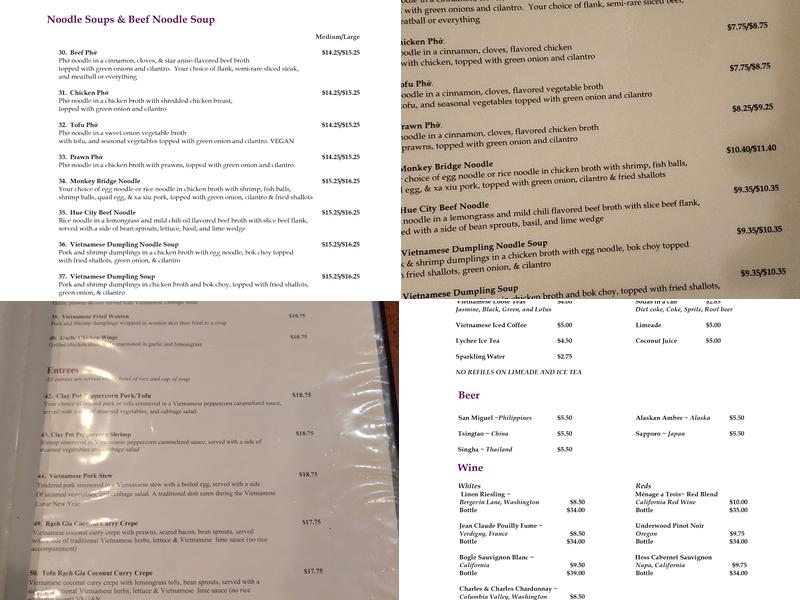 The Monkey Bridge Menu