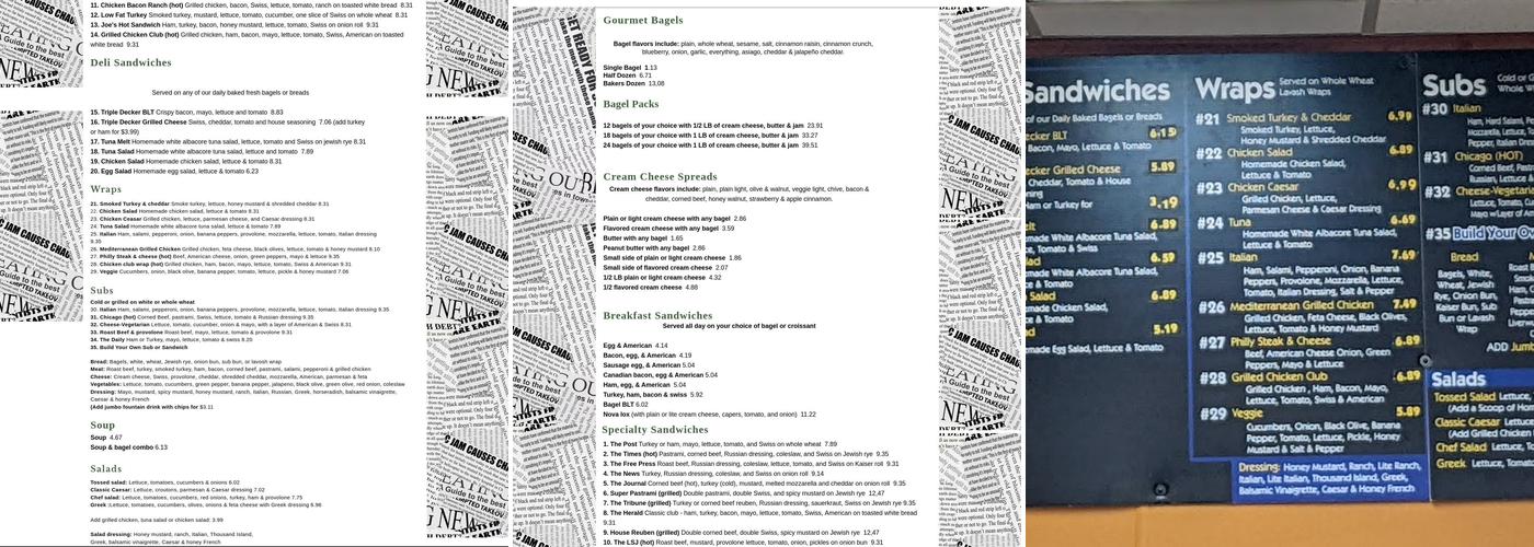 New Daily Bagel Menu