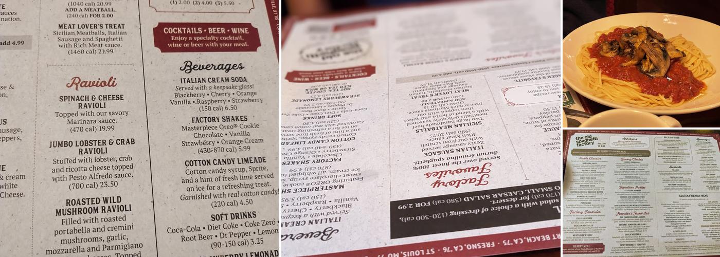 The Old Spaghetti Factory Menu