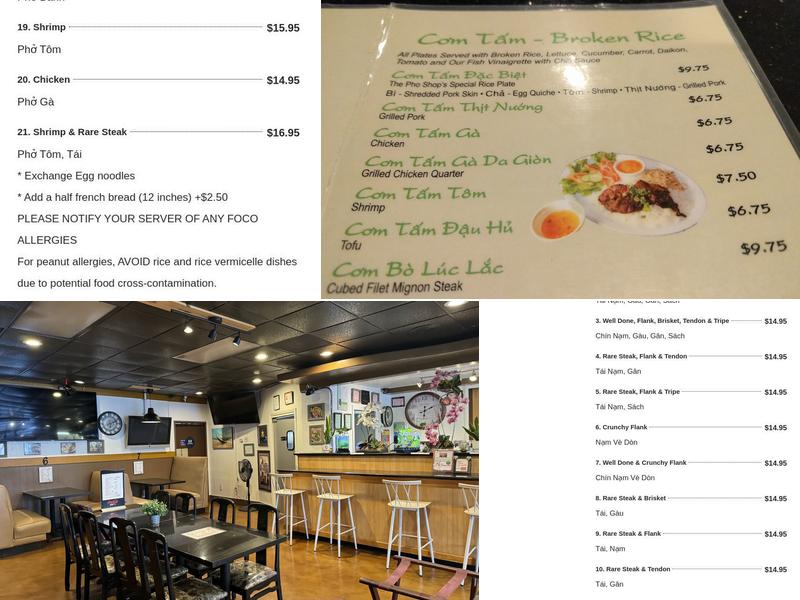 The Phở Shop Menu