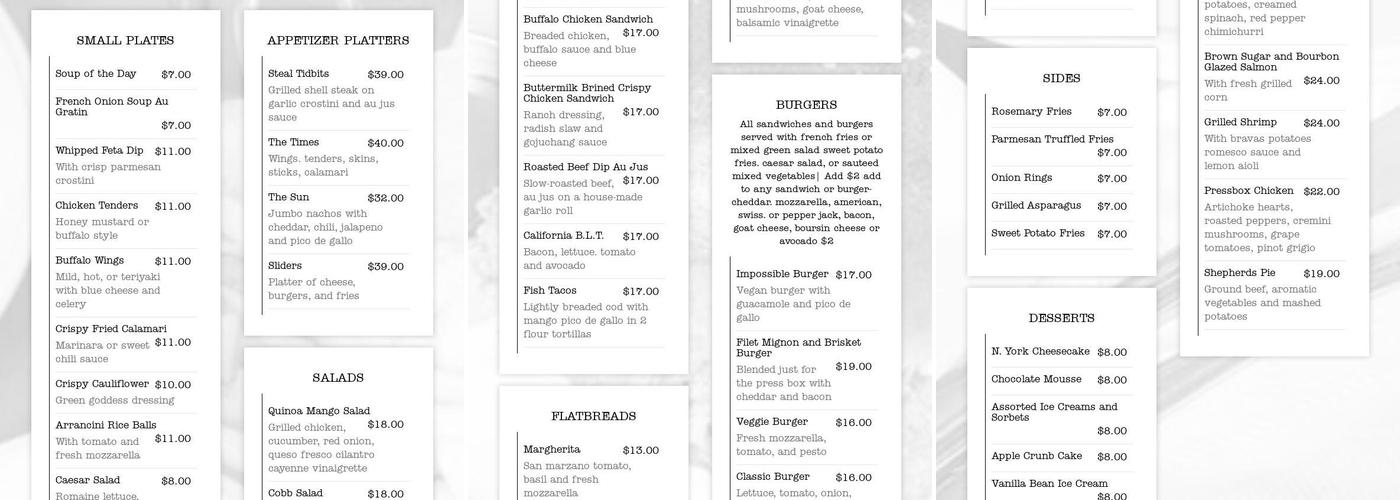 The Press Box Menu