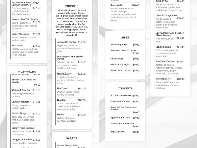 The Press Box Menu