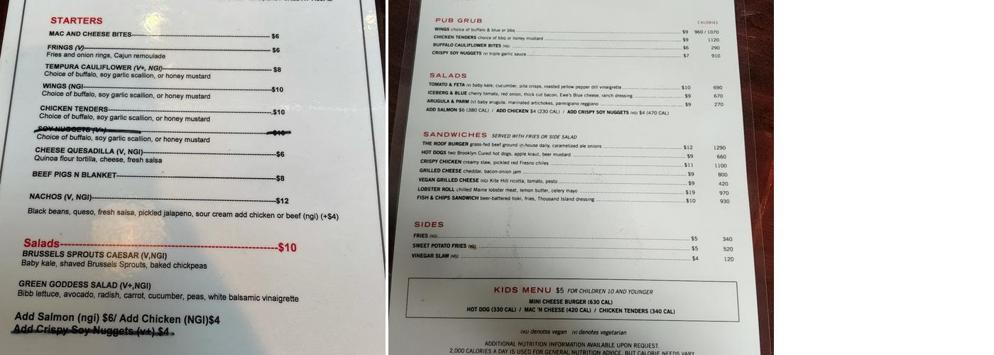 The Roof Menu