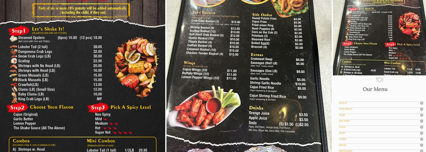 The Shake Seafood Menu