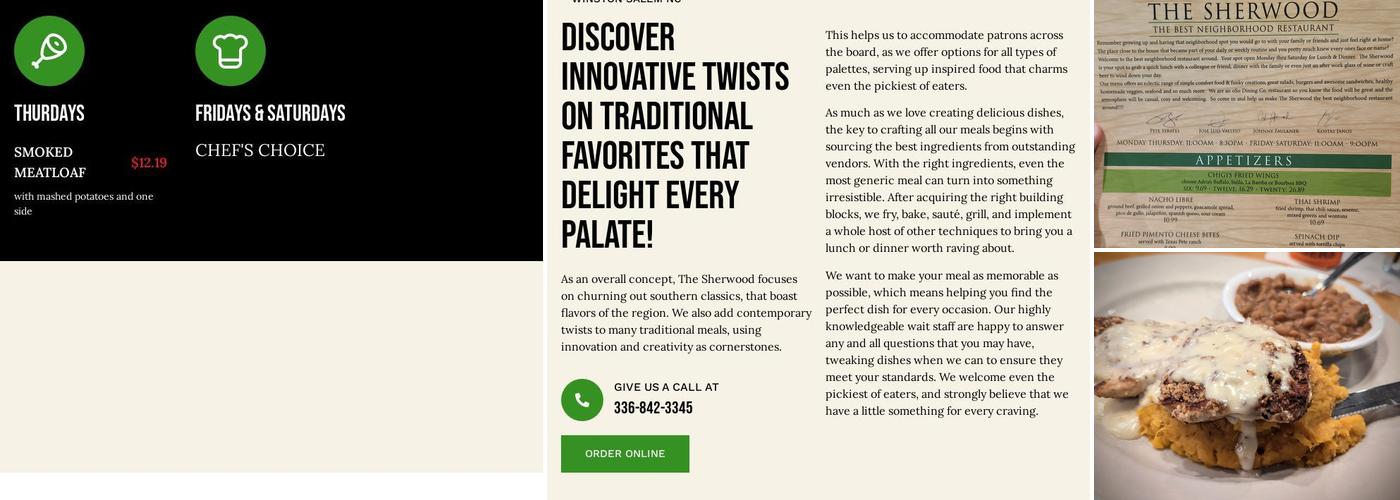 The Sherwood Menu