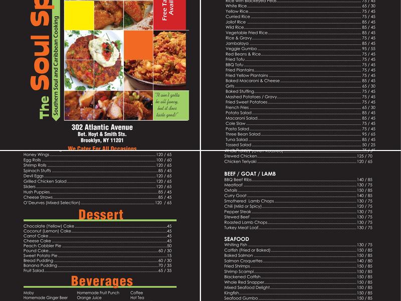 The Soul Spot Menu