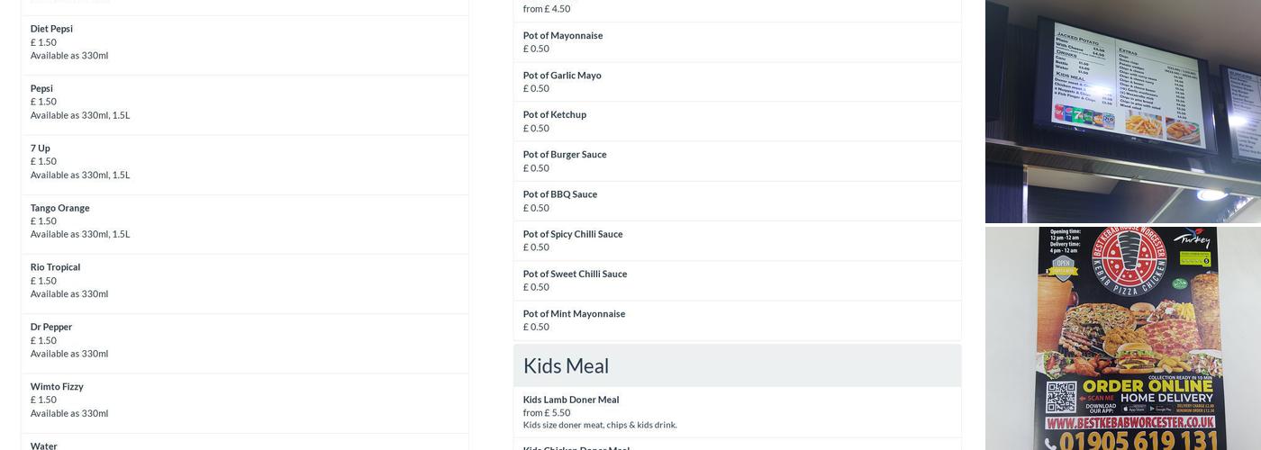 Best Kebab House Worcester Menu