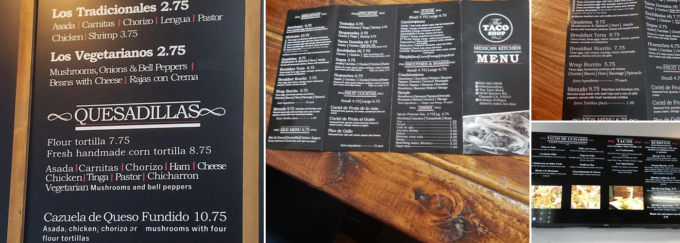 The Taco Shop Mexican Kitchen Menu